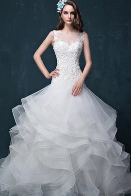 Organza Spitze Brautkleid mit Bordüre mit Rücken Schnürung