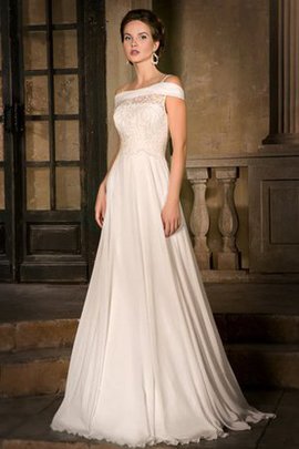 Schulterfreier Ausschnitt A-Line Sweep Zug Brautkleid aus Chiffon ohne Ärmeln