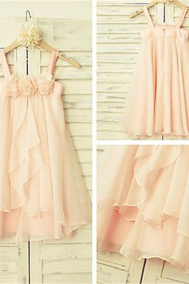 Prinzessin Ärmelloses Chiffon Wadenlanges Blumenmädchenkleid mit Empire Taille