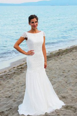 Spitze Kurze Ärmeln Bateau Bodenlanges Brautkleid mit Natürlicher Taille