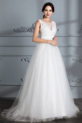 V-Ausschnitt Normale Taille Ärmellos A-Line Brautkleid aus Tüll