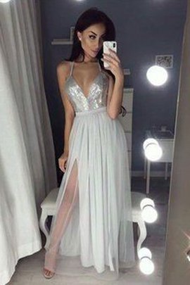 Seher Rückenfreies Normale Taille A Linie Ärmelloses Bodenlanges Ballkleid aus Chiffon