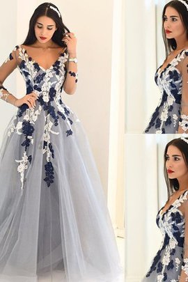 Sweep Zug LangÃ¤rmeliges A-Linie Prinzessin Abendkleid mit V-Ausschnitt