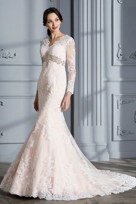 Organza Normale Taille Perlenbesetztes Meerjungfrau Stil Sweep Zug Brautkleid