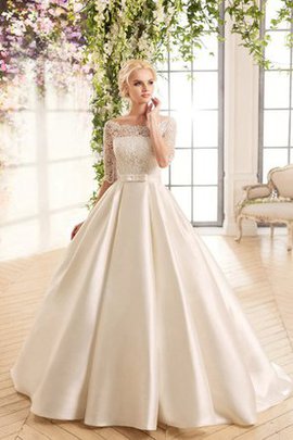 Spitze Reißverschluss Bodenlanges Brautkleid mit Halben Ärmeln mit Tasche
