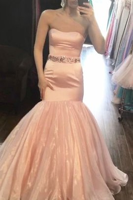 Edel Sweep Zug Trägerlos Meerjungfrau Stil Abendkleid aus Satin mit Perlen