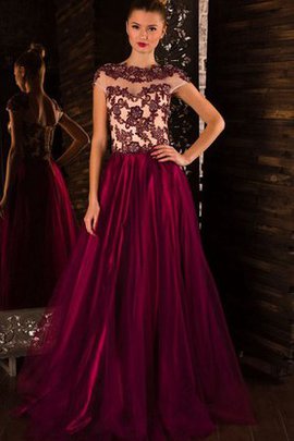 A Linie Kurze Ärmeln Tüll Ballkleid mit Hohem Kragen mit Applike