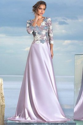 A-Linie Natürliche Taile Satin Bodenlanges Ballkleid mit Applikation