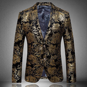 Floral Designermarke Blazer Masculino Gold Mode Lässig