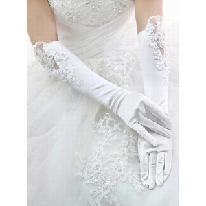 Satin Mit Applikation Weiß Elegant|Bescheiden Brauthandschuhe