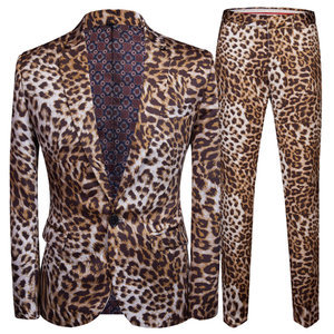 Anzüge Slim Fit Casual Nachtclub Einreiher Leopard Anzug