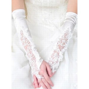 Satin Mit Applikation Weiß Chic|Modern Brauthandschuhe