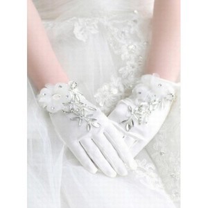 Satin Mit Kristall Weiß Chic|Modern Brauthandschuhe
