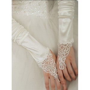 Taft Mit Luxuriös Kristall Weiß Brauthandschuhe
