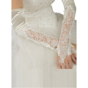Taft Perlenstickerei Weiß Elegant|Bescheiden Brauthandschuhe