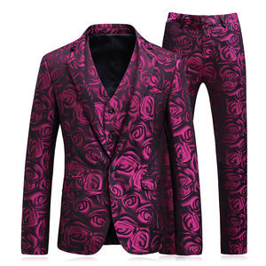 3 Stück Anzug Männer Druck Hochzeit Anzüge Für Männer Luxus Herren Blazer Plus Größe Rose