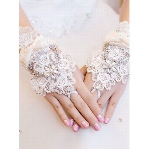 Spitze Mit Kristall Weiß Chic|Modern Brauthandschuhe