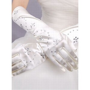 Taft Mit Kristall Weiß Brauthandschuhe