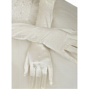 Taft Perlenstickerei Weiß Vintage Brauthandschuhe