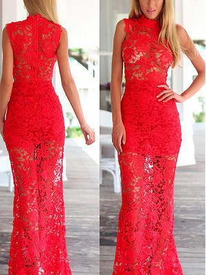 Blumen Hohl Maxikleid Rot Spitze Club Kleider - Bild 1