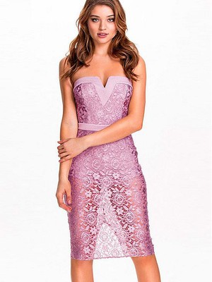 Schick Elasthan Polyester Midi Trägerlos Spitze Kleid Club Kleider - Bild 1