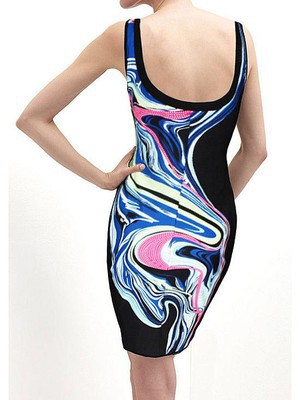 Farbe Bodycon Kleid Drucken Club Kleider - Bild 2