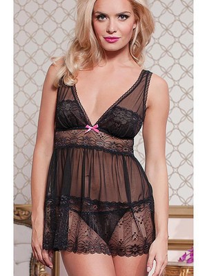 Spitze Bowknot V-Ausschnitt Modisch Babydoll - Bild 1