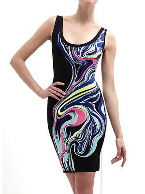 Farbe Bodycon Kleid Drucken Club Kleider - Bild 3