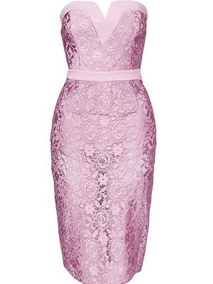 Schick Elasthan Polyester Midi Trägerlos Spitze Kleid Club Kleider - Bild 3