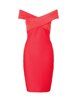 Rot Bardot Hals Kreuz Kleid Club Kleider - Bild 2