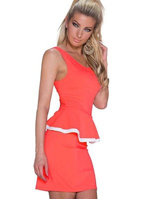 Zurück ärmellos Orange Kleid Scoop Peplum Club Kleider - Bild 2