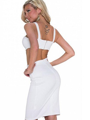 Jesery Kleid Bandeau Weiß V-Ausschnitt Bodycon Club Kleider - Bild 2