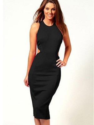 Damen Bodycon Ausschnitt Polyester Elegant Juwel Rückenfrei Club Kleider - Bild 1