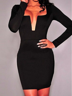 Kleid Bodycon Lange Ärmel Polyester Schwarz Elasthan Schick Club Kleider - Bild 3