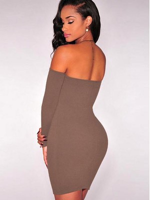 Bodycon kleider Mit langen Ärmeln Polyester Elasthan Off-the-Schulter Club Kleider - Bild 2