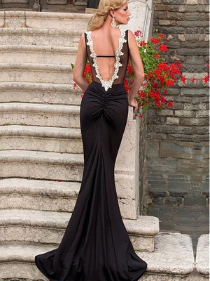 Tüll Glamourös Spitze Kleid Applikationen Juwel Ausschnitt Mantel Formale Club Kleider - Bild 2