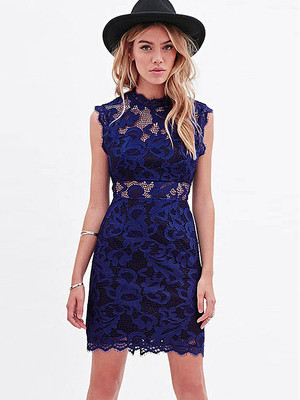 Kleid Jahrgang Spitze Blau Sexy Charmant Club Kleider - Bild 1