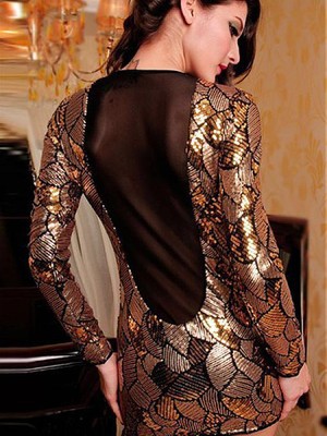Juwel Farbe Bodycon Damen Elasthan Elegant Polyester Ausschnitt Club Kleider - Bild 2