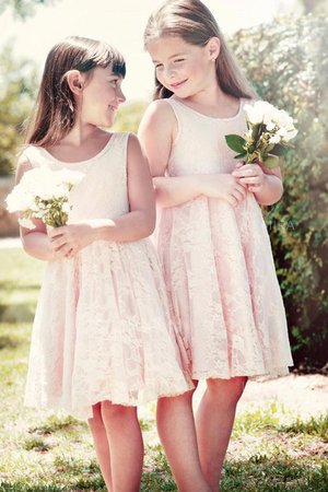 Prinzessin Charme Ärmellos Knielanges Blumenmädchenkleid mit Bordüre mit Rüschen