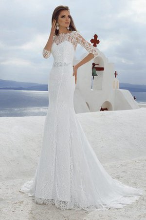 Spitze Bateau Hoher Kragen Luxus Brautkleid mit Plissierungen - Bild 1