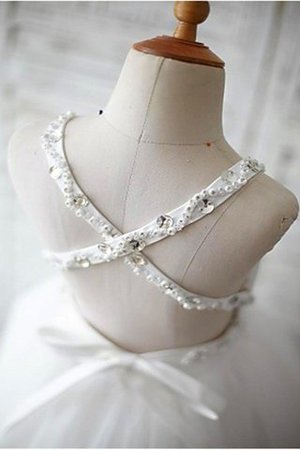 Ärmellos Spaghetti Träger Prinzessin Sweep Zug Blumenmädchenkleid mit Perlen - Bild 5