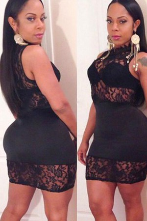 Schier ärmellos Spitze Bodycon Schwarz Minikleid Club Kleider