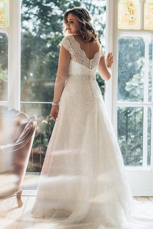 V-Ausschnitt Kurze Ärmeln Luxus Brautkleid aus Spitze mit Sweep Zug - Bild 2
