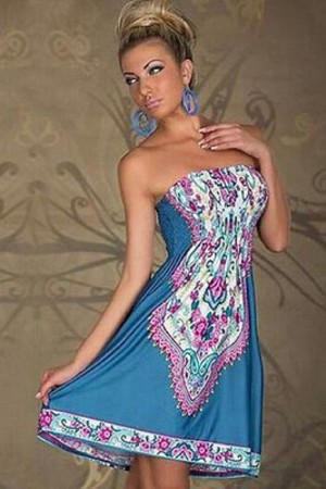 Drucken Blau Kleid Trägerlos Club Kleider