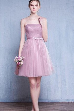 Tüll Gerüschtes Ärmelloses Einfaches Brautjungfernkleid mit Gürtel