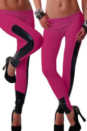 Leder Gamaschen Faux Trimmen Rosig Strecken Club Kleider
