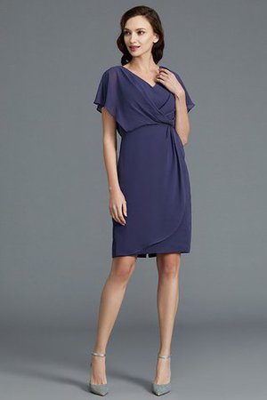 Kurze Ärmeln Enges Normale Taille Brautmutterkleid aus Chiffon mit V-Ausschnitt - Bild 3