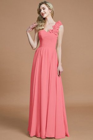 Prinzessin Ein Schulter Ärmelloses Normale Taille Brautjungfernkleid aus Chiffon - Bild 34