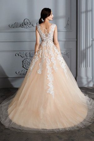 Duchesse-Linie Tüll Normale Taille Schaufel-Ausschnitt Ärmelloses Brautkleid - Bild 2