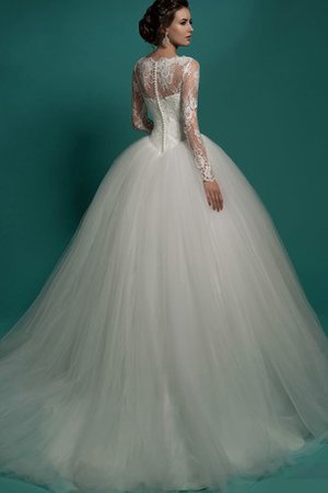 Plissiertes Langärmeliges Bodenlanges Brautkleid mit Knöpfen mit Bordüre - Bild 2